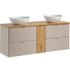 Petits-Meubles Meuble double vasque 140cm 4 tiroirs 1 porte Manoa Cachemire et bois* Meuble Vasque