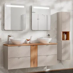 Petits-Meubles Meuble double vasque 140cm 4 tiroirs 1 porte Manoa Cachemire et bois* Meuble Vasque