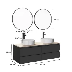 Mob-In Meuble double vasque 120cm avec plan bois SORRENTO Blanc+vasque+robinet+miroir* Ensemble Meuble De Salle De Bains