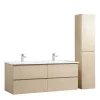 Mob-In Meuble double vasque 120cm avec plan céramique SORRENTO Décor chêne + colonne
