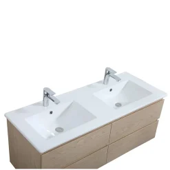 Mob-In Meuble double vasque 120cm avec plan céramique SORRENTO Décor chêne + colonne