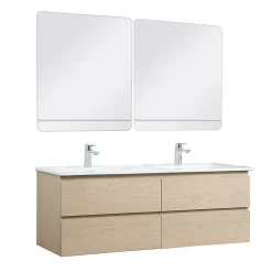 Mob-In Meuble double vasque 120cm avec plan céramique SORRENTO Décor chêne + miroir* Ensemble Meuble De Salle De Bains