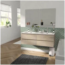 Mob-In Meuble double vasque 120cm avec plan céramique SORRENTO Décor chêne + miroir* Ensemble Meuble De Salle De Bains