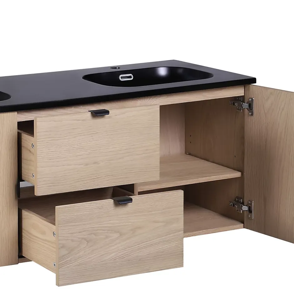 Mob-In Meuble double vasque 140cm chêne STUDIO suspendu