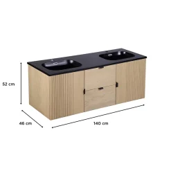Mob-In Meuble double vasque 140cm chêne STUDIO suspendu
