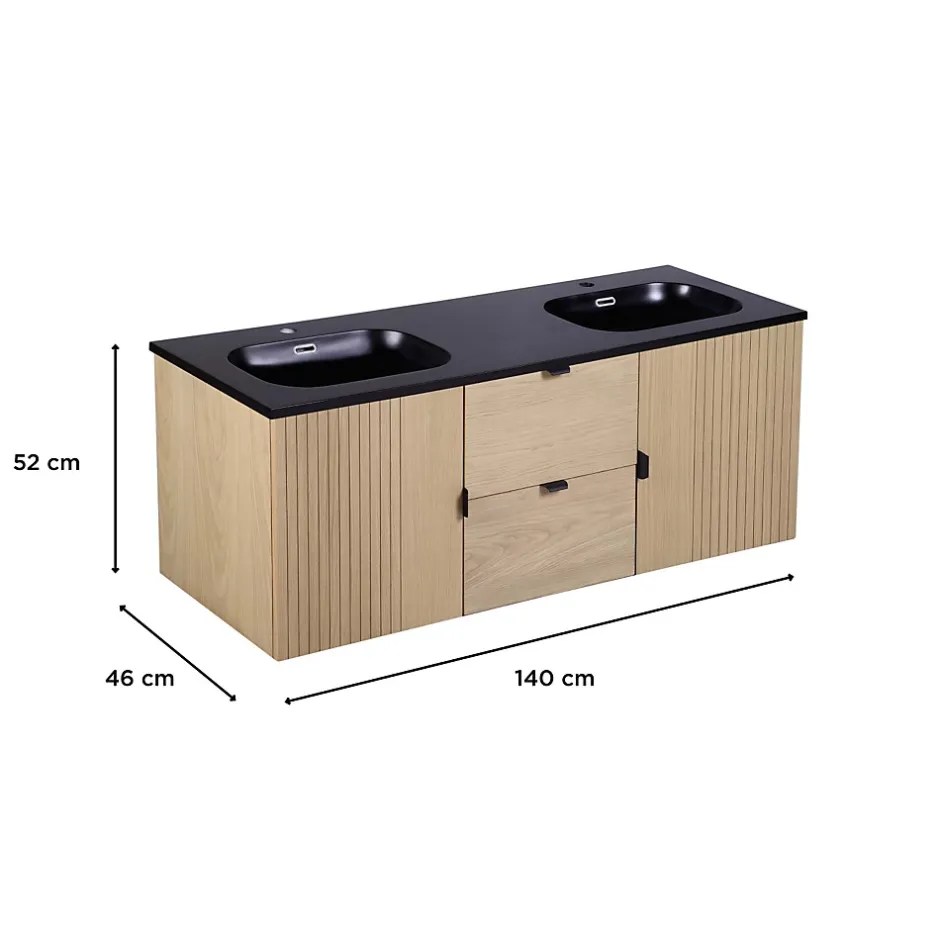 Mob-In Meuble double vasque 140cm chêne STUDIO suspendu