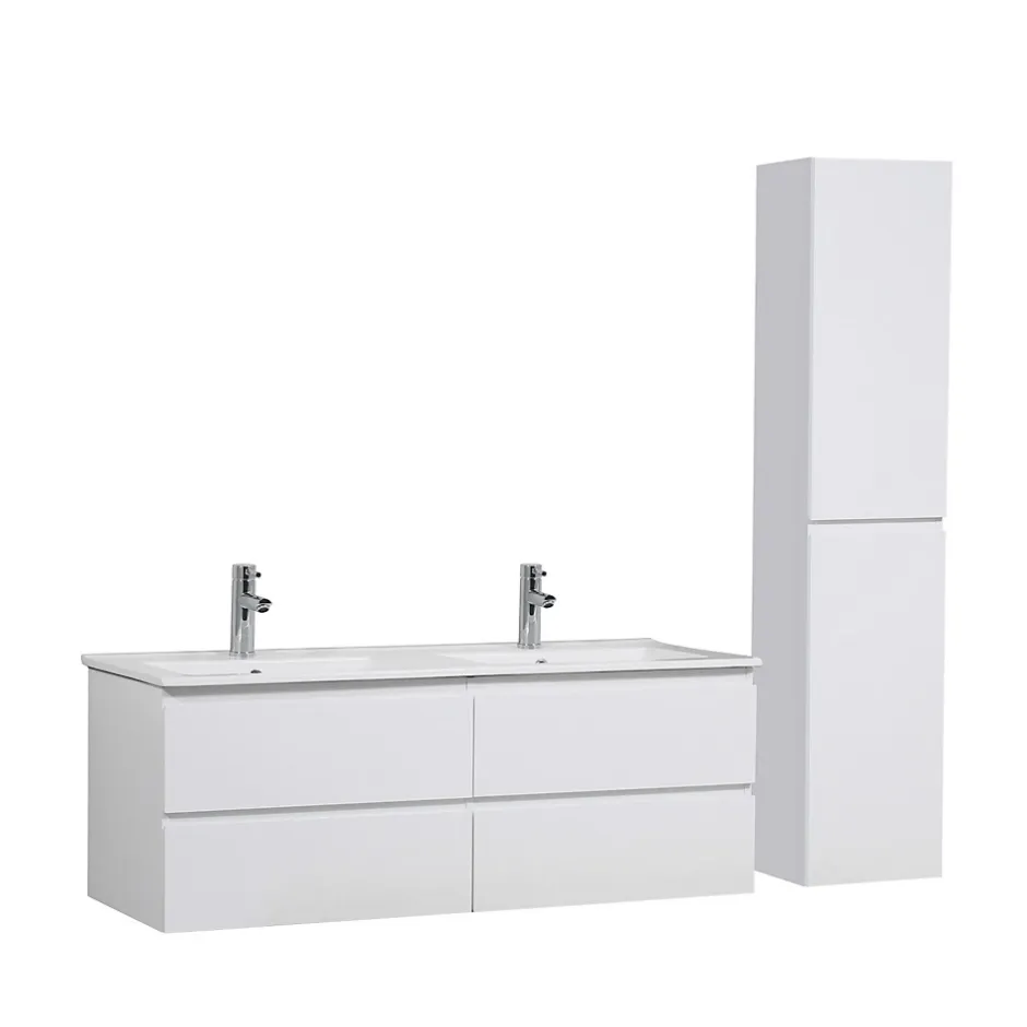 Mob-In Meuble double vasque 120cm SORRENTO Blanc + colonne* Ensemble Meuble De Salle De Bains