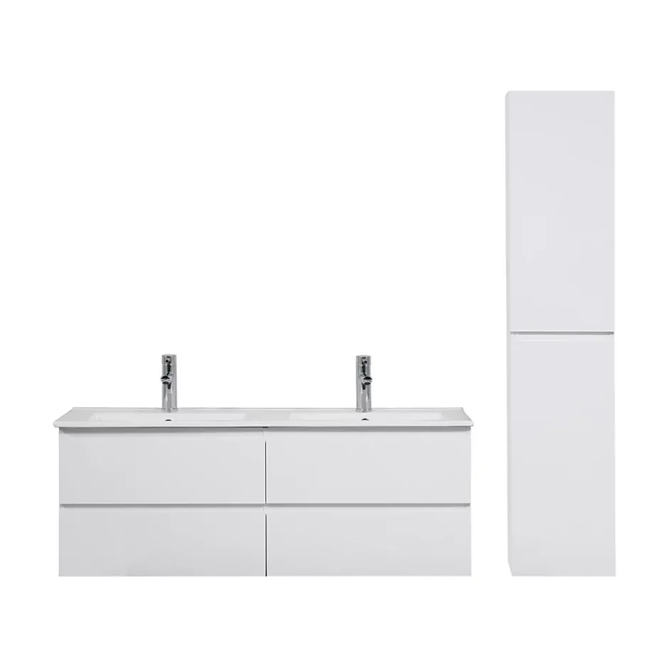 Mob-In Meuble double vasque 120cm SORRENTO Blanc + colonne* Ensemble Meuble De Salle De Bains