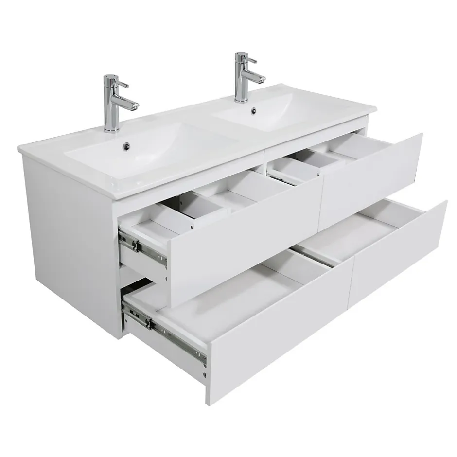 Mob-In Meuble double vasque 120cm SORRENTO Blanc + colonne* Ensemble Meuble De Salle De Bains