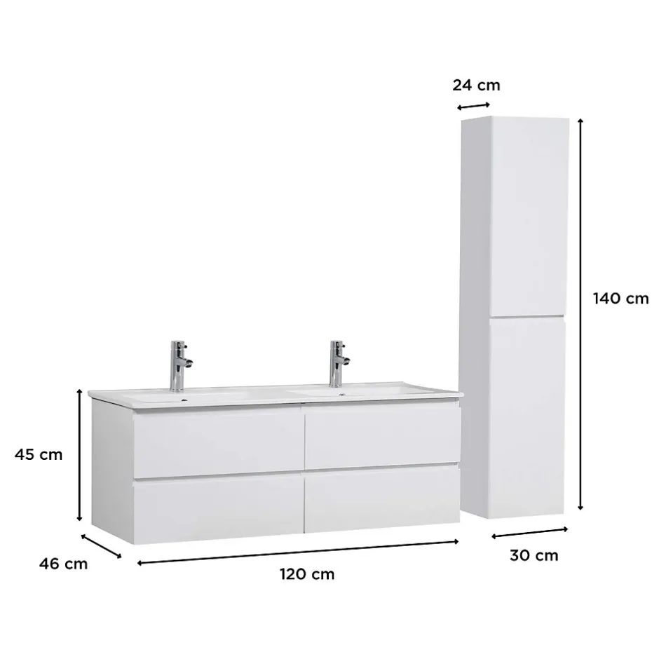 Mob-In Meuble double vasque 120cm SORRENTO Blanc + colonne* Ensemble Meuble De Salle De Bains