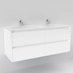 Sanitaire Meuble double vasque JUPITER 3.0 Blanc Brillant 120cm - Sans miroir* Meuble Vasque