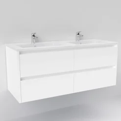Sanitaire Meuble double vasque JUPITER 3.0 Blanc Brillant 120cm - Sans miroir* Meuble Vasque