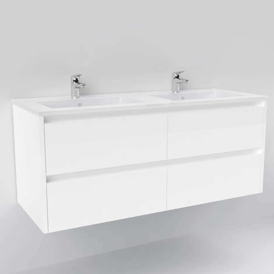 Sanitaire Meuble double vasque JUPITER 3.0 Blanc Brillant 120cm - Sans miroir* Meuble Vasque