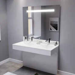 Cuisibane Meuble double vasque PMR EPURE 120 cm avec miroir led Elégance ht105 - Blanc brillant