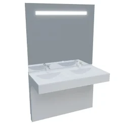 Cuisibane Meuble double vasque PMR EPURE 120 cm avec miroir led Elégance ht105 - Blanc brillant