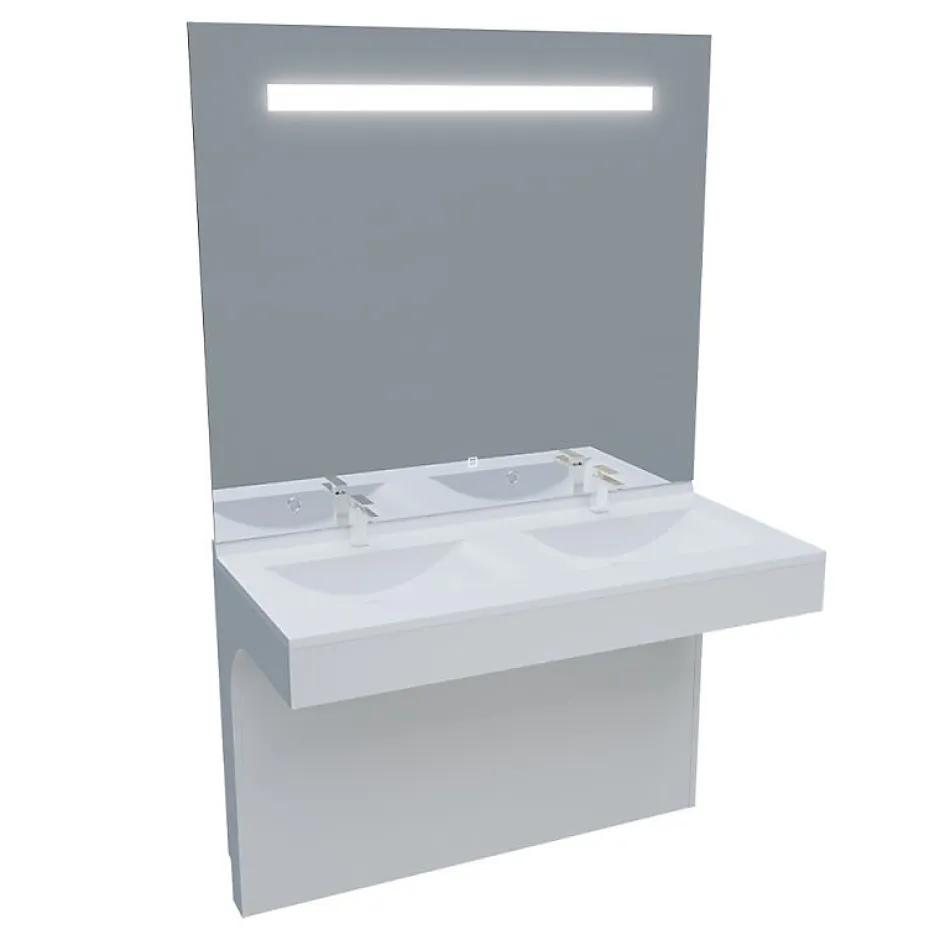 Cuisibane Meuble double vasque PMR EPURE 120 cm avec miroir led Elégance ht105 - Blanc brillant