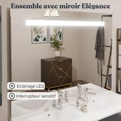 Cuisibane Meuble double vasque PMR EPURE 120 cm avec miroir led Elégance ht105 - Blanc brillant