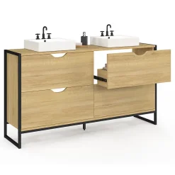 IDMarket Meuble double vasque salle de bain DETROIT 4 tiroirs design industriel* Meuble Sous Lavabo