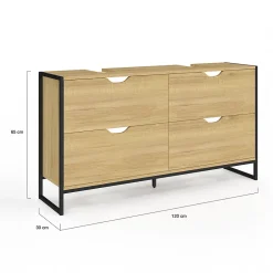 IDMarket Meuble double vasque salle de bain DETROIT 4 tiroirs design industriel* Meuble Sous Lavabo