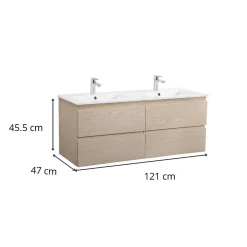 Mob-In Meuble double vasque SORRENTO suspendu avec plan vasque en céramique 120cm* Meuble Vasque