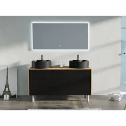 Distribain Meuble double vasque VENEZIA Bois Naturel et Noir mat (sans miroir)