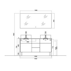 Distribain Meuble double vasque VENEZIA Bois Naturel et Noir mat (sans miroir)