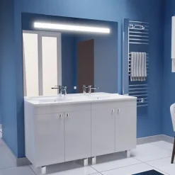 Cuisibane Meuble ECOLINE 140 cm avec plan vasque résine et miroir Elégance ht105- Blanc