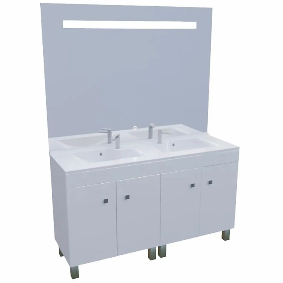 Cuisibane Meuble ECOLINE 140 cm avec plan vasque résine et miroir Elégance ht105- Blanc