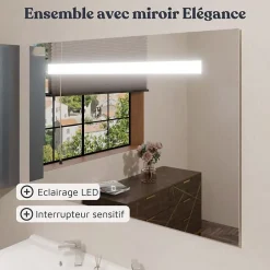 Cuisibane Meuble ECOLINE 140 cm avec plan vasque résine et miroir Elégance ht105- Blanc