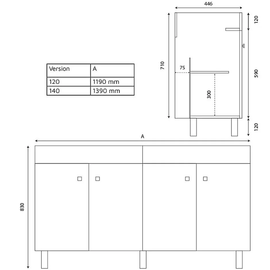 Cuisibane Meuble ECOLINE 140 cm avec plan vasque résine et miroir Elégance ht105- Blanc