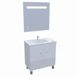 Cuisibane Meuble ECOLINE 80 cm avec plan vasque et miroir Elégance ht80- Blanc