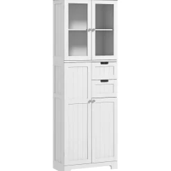 Homcom Meuble haut de salle de bain - armoire salle de bain - grande colonne salle de bain - 4 portes, 2 tiroirs - blanc* Armoire De Salle De Bains