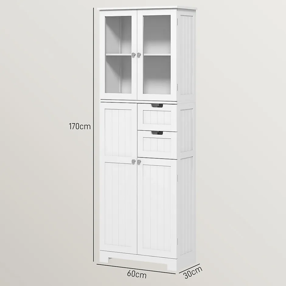 Homcom Meuble haut de salle de bain - armoire salle de bain - grande colonne salle de bain - 4 portes, 2 tiroirs - blanc* Armoire De Salle De Bains