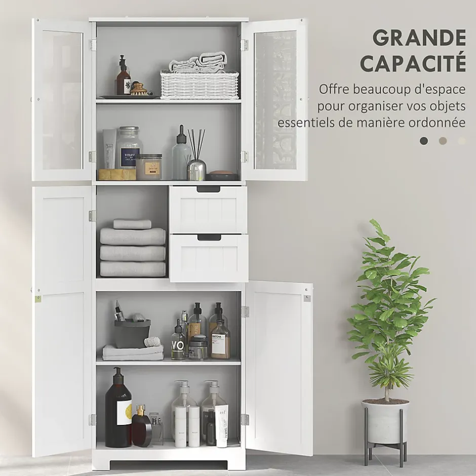 Homcom Meuble haut de salle de bain - armoire salle de bain - grande colonne salle de bain - 4 portes, 2 tiroirs - blanc* Armoire De Salle De Bains