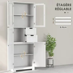 Homcom Meuble haut de salle de bain - armoire salle de bain - grande colonne salle de bain - 4 portes, 2 tiroirs - blanc* Armoire De Salle De Bains