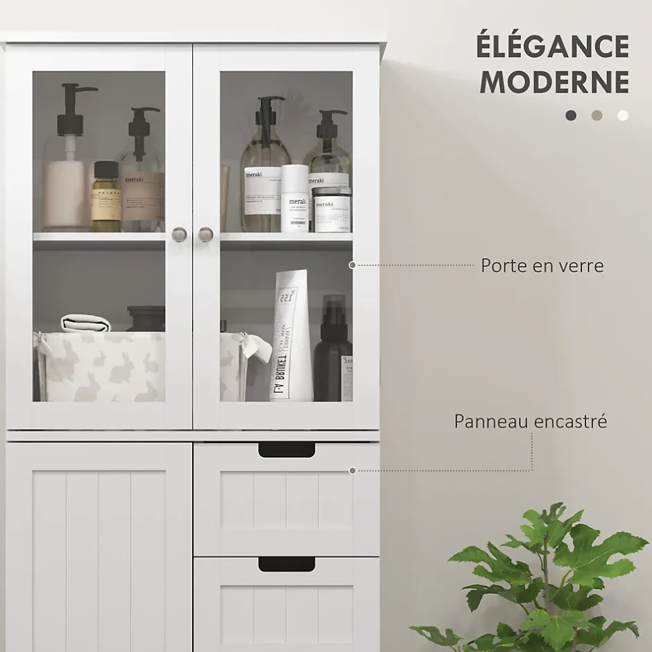 Homcom Meuble haut de salle de bain - armoire salle de bain - grande colonne salle de bain - 4 portes, 2 tiroirs - blanc* Armoire De Salle De Bains