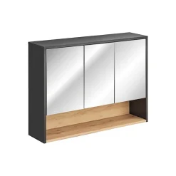 Meublorama Meuble haut de salle de bain TALOKA 3 portes miroir Gris anthracite et chene clair L100 cm Suspendu