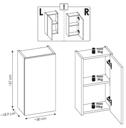 Furnidea Meuble haut de salle de bain à suspendre NOVA OAK 30 x 57 cm