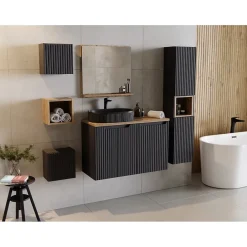 Meublorama Meuble haut de salle de bain VANO 1 porte Noir mat L30 x P18 x H30 cm Meuble suspendu* Armoire De Salle De Bains