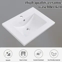 Okwish Meuble Lavabo avec Vasque Céramique - Meuble Sous-Vasque Moderne avec Espace de Rangement, Bois de Pin et MDF, 61x46x90 cm - Gris* Meuble Vasque