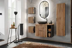 Furnidea Meuble lave main à suspendre XILO NOIR CHÊNE 40 cm
