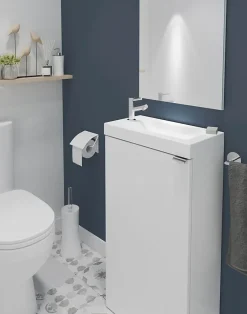 GoodHome Meuble lave mains à poser blanc brillant l.44 x H.79 x P.23 cm, Imandra