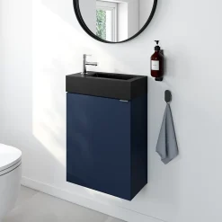 GoodHome Meuble lave mains à poser bleu nuit mat l.44 x H.79 x P.23 cm, Imandra