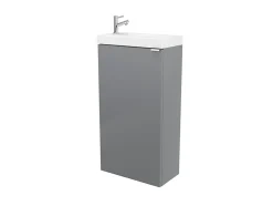 GoodHome Meuble lave mains à poser gris brillant l.44 cm Imandra + plan vasque blanc résine Beni,
