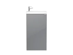 GoodHome Meuble lave mains à poser gris brillant l.44 cm Imandra + plan vasque blanc résine Beni,