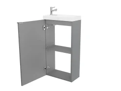 GoodHome Meuble lave mains à poser gris brillant l.44 cm Imandra + plan vasque blanc résine Beni,