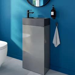 GoodHome Meuble lave mains à poser gris l.44 x H.79 x P.23 cm, Imandra
