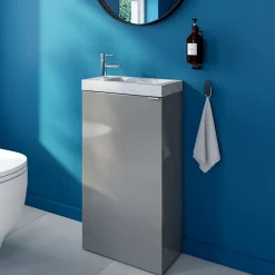GoodHome Meuble lave mains à poser gris l.44 x H.79 x P.23 cm, Imandra