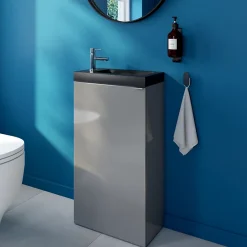 GoodHome Meuble lave mains à poser gris l.44 x H.79 x P.23 cm, Imandra
