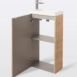 GoodHome Meuble lave mains à poser effet chêne l.44 cm Imandra + plan vasque blanc résine Beni,